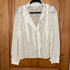 New Sezane lace white button up size 38